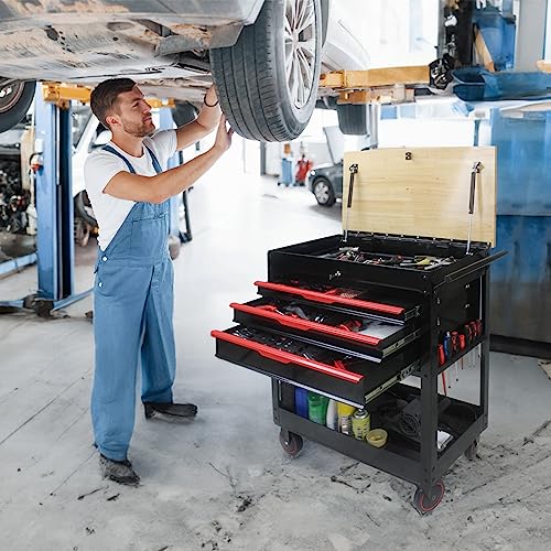 3-Drawer Rolling Tool Chest with Wooden Top