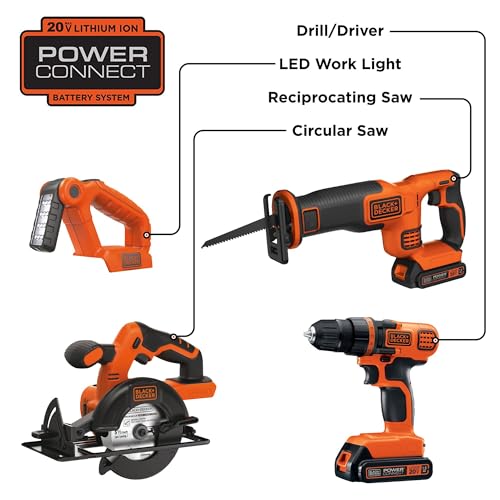 BLACK+DECKER 20V MAX 4-Tool Combo Kit, 2 Batteries
