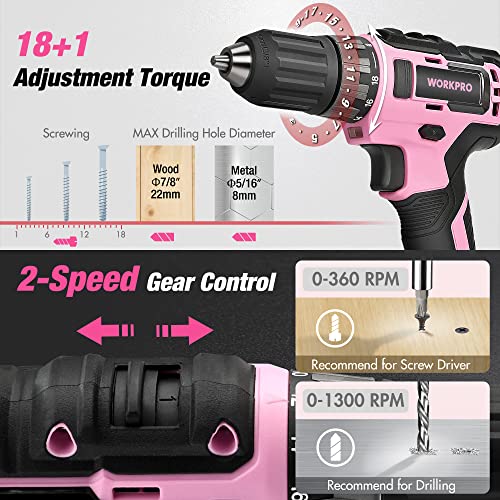 Pink Household Tool Kit with 20V Cordless Drill