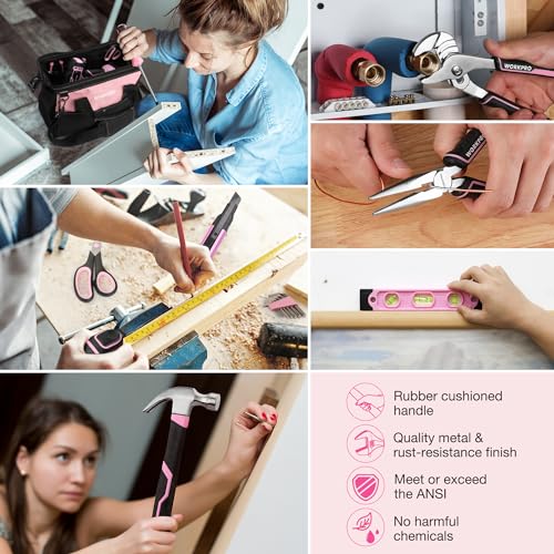 Pink Household Tool Kit with 20V Cordless Drill