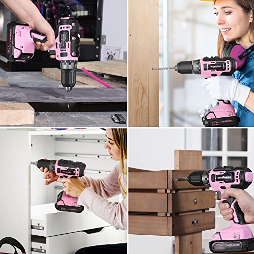 Pink Household Tool Kit with 20V Cordless Drill