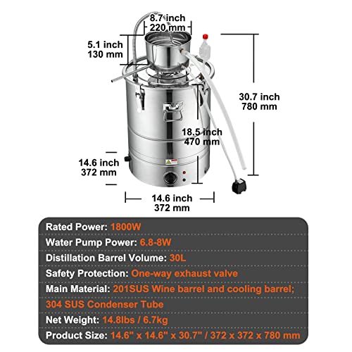 VEVOR Electric Alcohol Still - 8Gal/30L Distillery Kit VIP