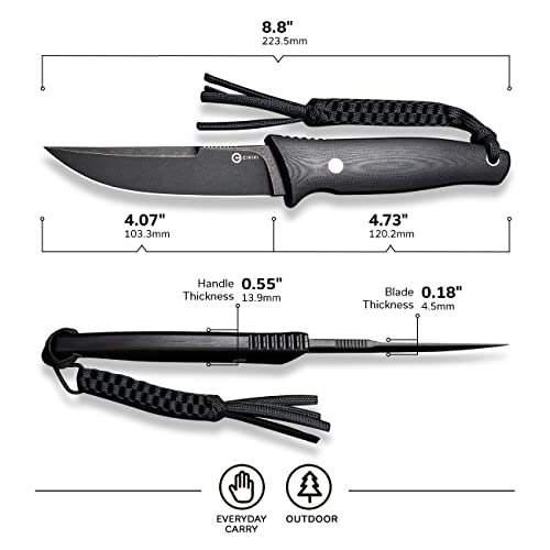 CIVIVI Tamashii Fixed Blade Knife, 4.07’’ D2 Blade