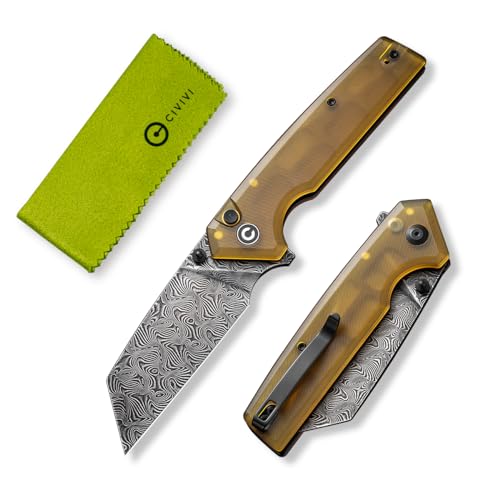CIVIVI Amirite Damascus Folding Knife, Modified Wharncliffe Blade