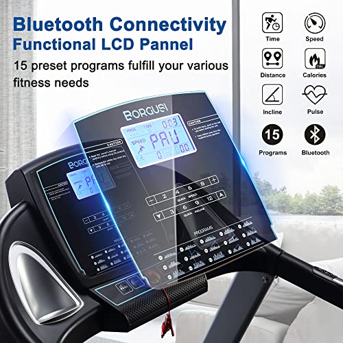 BORGUSI Electric Folding Treadmill with Bluetooth Speaker