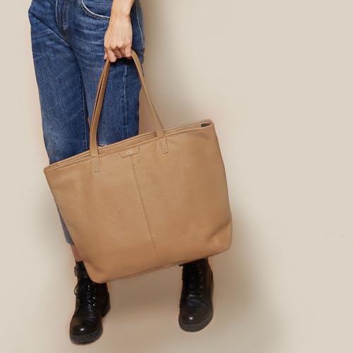 Camel Leather Large Zip Downtown Tote Bag