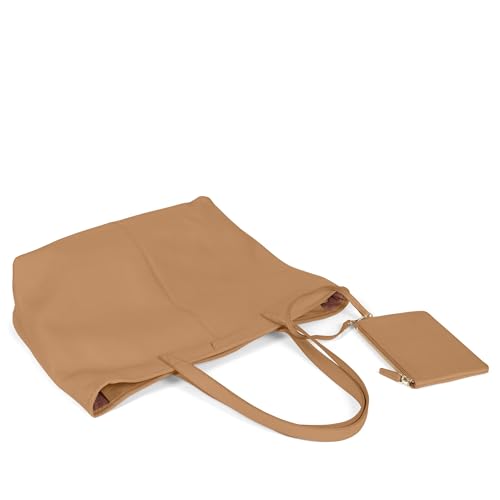 Camel Leather Large Zip Downtown Tote Bag