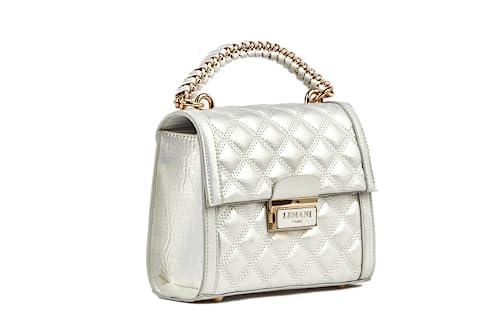 Silver Leather Rolled Handle Bag