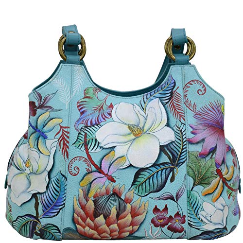 Hand Painted Leather Satchel - Jardin Bleu VIP