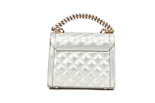 Silver Leather Rolled Handle Bag