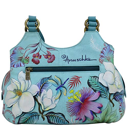 Hand Painted Leather Satchel - Jardin Bleu VIP