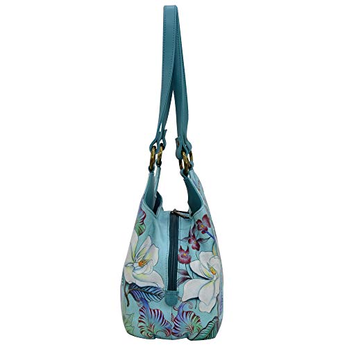 Hand Painted Leather Satchel - Jardin Bleu VIP