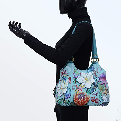 Hand Painted Leather Satchel - Jardin Bleu VIP