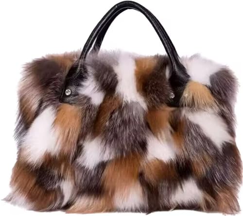 Luxury Fox Fur Handbag for Women - Brown