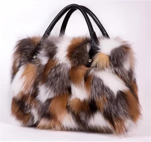 Luxury Fox Fur Handbag for Women - Brown