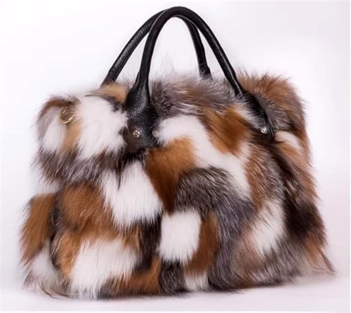 Luxury Fox Fur Handbag for Women - Brown