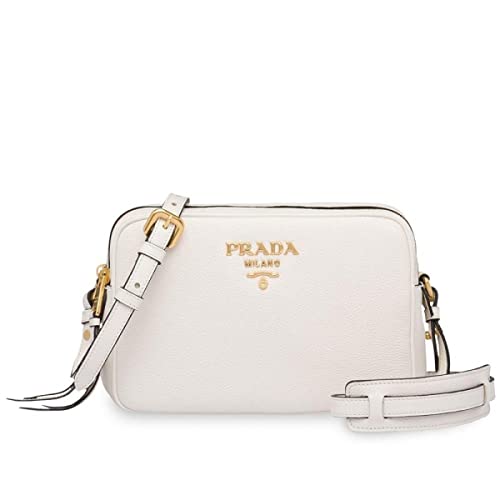 Prada White Vitello Phenix Leather Crossbody Handbag