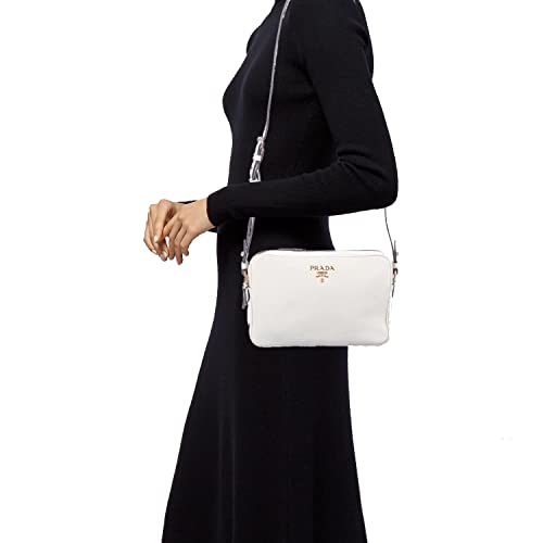 Prada White Vitello Phenix Leather Crossbody Handbag