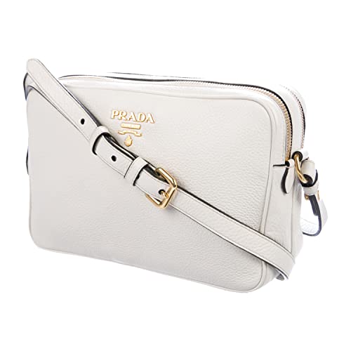 Prada White Vitello Phenix Leather Crossbody Handbag