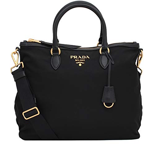 Prada Black Nylon Tote with Leather Trim