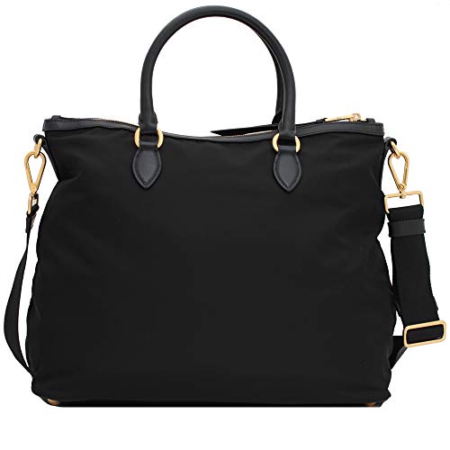 Prada Black Nylon Tote with Leather Trim