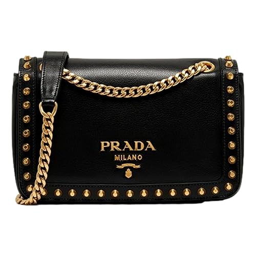 Prada Blue Black Glace Studded Crossbody Handbag