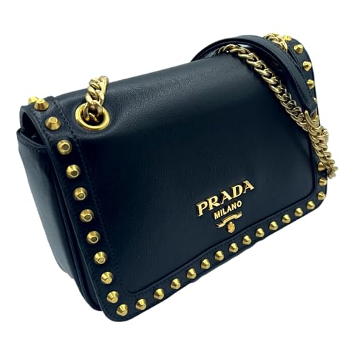 Prada Blue Black Glace Studded Crossbody Handbag