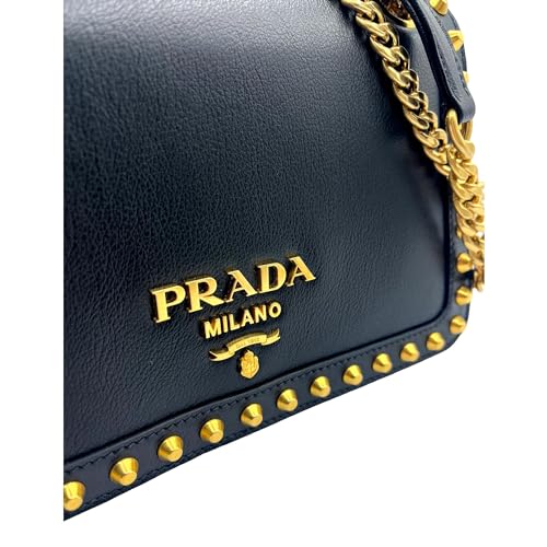 Prada Blue Black Glace Studded Crossbody Handbag
