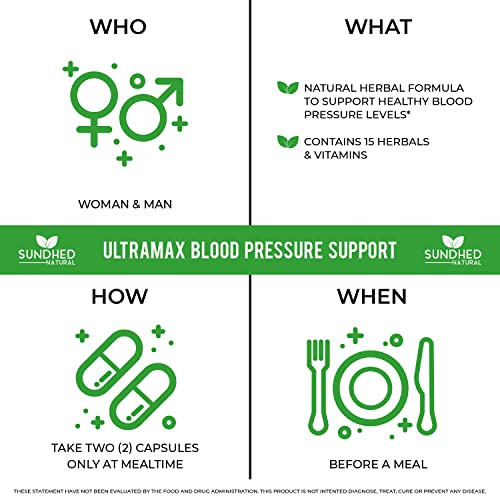 Sundhed Natrual UltraMax Blood Pressure with Bioperine for Enhanced Absorption, Hawthorn Berry Capsules - Multivitamin - 60 Capsules