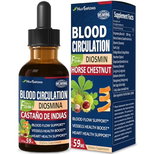 Nurbetoxa Blood Circulation Drops, Castaño de Indias y Diosmina para la Circulacion y Varices, Nitric Oxide Supplement for Blood Flow, Pressure & Heart Health W/Horse Chestnut Extract Liquid.2 oz