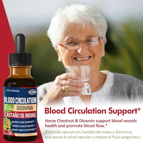 Nurbetoxa Blood Circulation Drops, Castaño de Indias y Diosmina para la Circulacion y Varices, Nitric Oxide Supplement for Blood Flow, Pressure & Heart Health W/Horse Chestnut Extract Liquid.2 oz