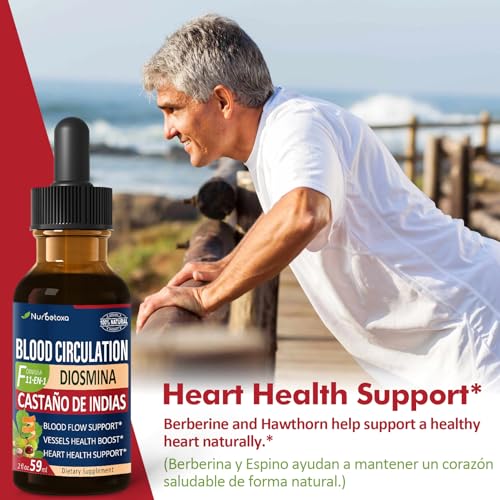Nurbetoxa Blood Circulation Drops, Castaño de Indias y Diosmina para la Circulacion y Varices, Nitric Oxide Supplement for Blood Flow, Pressure & Heart Health W/Horse Chestnut Extract Liquid.2 oz