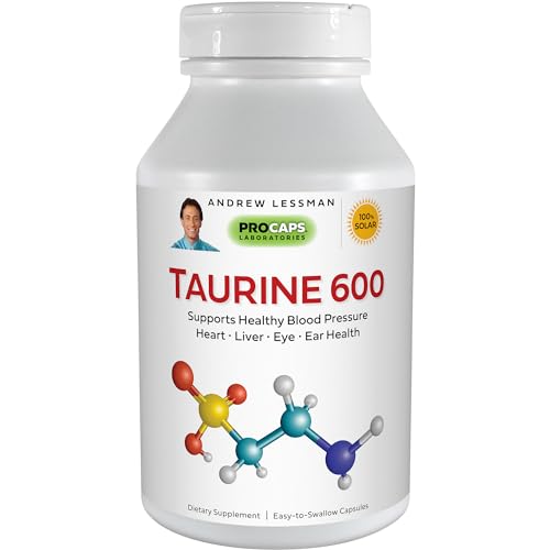 ANDREW LESSMAN Taurine 600-360 Capsules – Supports Healthy Blood Pressure, Heart, Liver, Eye and Ear Health. Pure, High Potency Source of The Amino Acid Taurine. No Additives