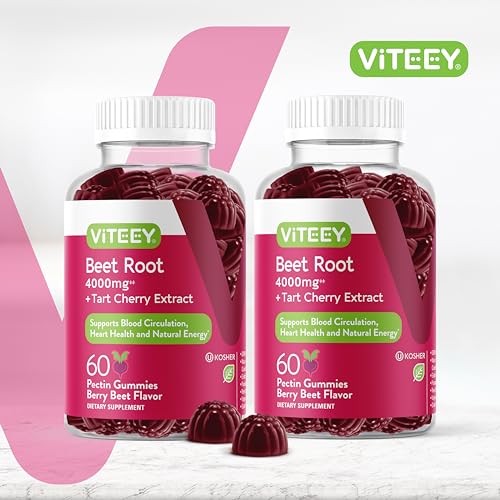 Beet Root Gummies 4000mg + Tart Cherry - for Healthy Blood Pressure Support - Vegan, Gelatin Free, Gluten Free - Tasty Chewable Berry Beet Flavored Gummy