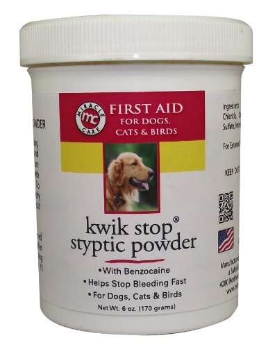 Miracle Care Kwik Stop Styptic Powder For Dogs, Cats, and Birds, Fast-Acting Blood Stop Powder For Pets, Quick Stop Bleeding Powder For Dog Nail Clipping, Minor Cuts, Grooming, 6.0 oz.