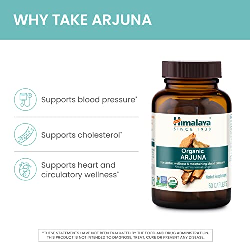 Himalaya Organic Arjuna Herbal Supplement, Cardiovascular Support, Blood Pressure Maintenance, Heart Health, USDA Certified Organic, Non-GMO, Vegan, 700 mg, 60 Plant-Based Caplets, 60 Day Supply