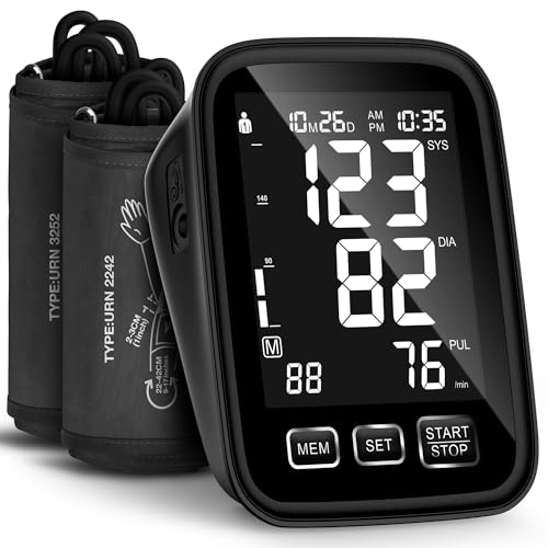 Blood Pressure Machine for Home Use - 9"-17" M/L & 13"-21" XL Cuffs, 2 Size Cuffs Medium/Large and Extra Large, Accurate Digital Automatic Upper Arm BP Monitor, Large Backlit Display, 2-User 1000 Mem