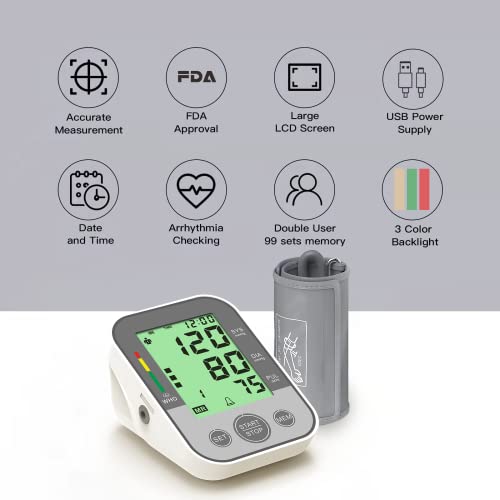 Blood Pressure Monitor, PANACARE Automatic Blood Pressure Machine for Upper Arm (Gray)
