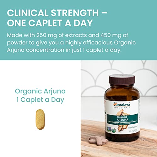Himalaya Organic Arjuna Herbal Supplement, Cardiovascular Support, Blood Pressure Maintenance, Heart Health, USDA Certified Organic, Non-GMO, Vegan, 700 mg, 60 Plant-Based Caplets, 60 Day Supply