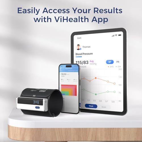 Wellue Blood Pressure Monitor for Home Use, Bluetooth Smart Blood Pressure Machine Upper Arm Cuff, Portable Wireless Automatic BP Monitor, USB Rechargeable Battery, Free APP for iOS & Android, BP2A