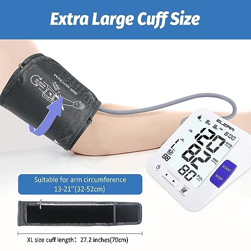 Large Screen Blood Pressure Monitor, ELERA Extra Large Cuff 13-21" Blood Pressure Machine for Home Use, Upper Arm BP Cuff Kit with Backlight LCD & HR Detection, Two User Mode
