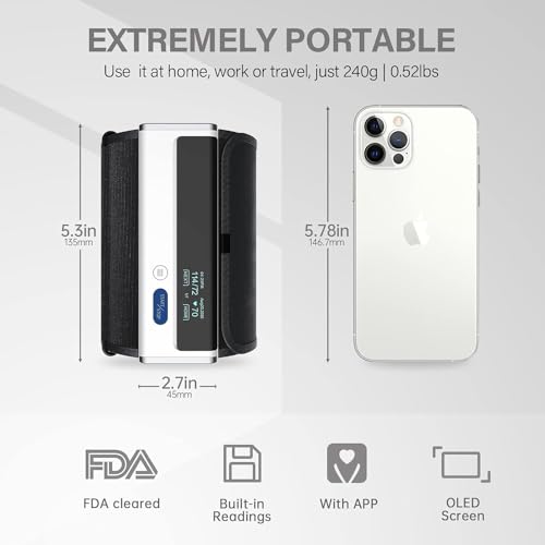 Wellue Blood Pressure Monitor for Home Use, Bluetooth Smart Blood Pressure Machine Upper Arm Cuff, Portable Wireless Automatic BP Monitor, USB Rechargeable Battery, Free APP for iOS & Android, BP2A