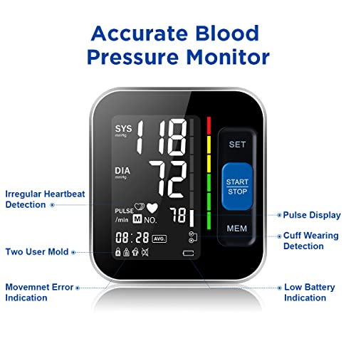Blood Pressure Monitor BP Machine Upper Arm Large Backlit Screen Big Numbers Easy to Read & Adjustable Cuff & Storage Bag