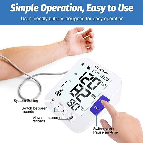 Large Screen Blood Pressure Monitor, ELERA Extra Large Cuff 13-21" Blood Pressure Machine for Home Use, Upper Arm BP Cuff Kit with Backlight LCD & HR Detection, Two User Mode