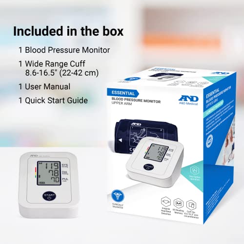 A&D Medical Essential One Button Blood Pressure Monitor UA-611 with Wide Range Blood Pressure Cuff (22-42 cm / 8.6-16.5" Range), One-Click Operation, Irregular Heartbeat Detection, LCD BP Machine