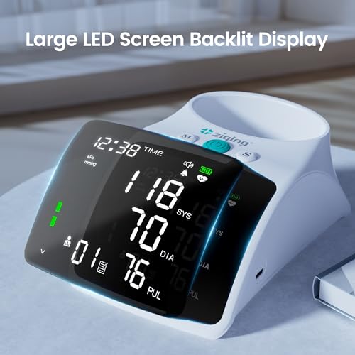 Blood Pressure Monitor, Rechargeable High Blood Pressure Cuff Upper Arm with Large Cuff XL, LED Backlit Screen & 2 * 99 Sets of Memory - Talking Bp Machine with Carrying Case