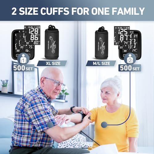 Blood Pressure Machine for Home Use - 9"-17" M/L & 13"-21" XL Cuffs, 2 Size Cuffs Medium/Large and Extra Large, Accurate Digital Automatic Upper Arm BP Monitor, Large Backlit Display, 2-User 1000 Mem