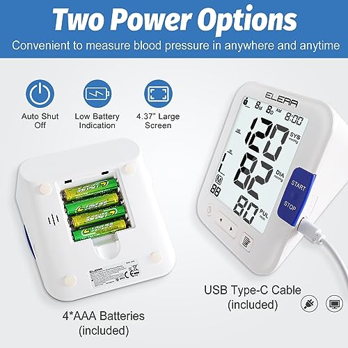 Large Screen Blood Pressure Monitor, ELERA Extra Large Cuff 13-21" Blood Pressure Machine for Home Use, Upper Arm BP Cuff Kit with Backlight LCD & HR Detection, Two User Mode