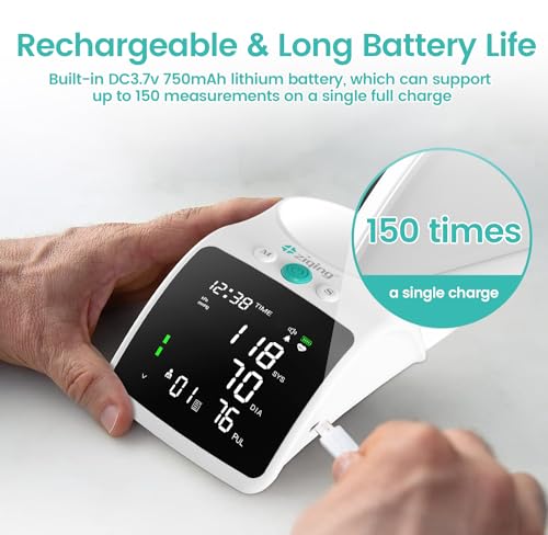 Blood Pressure Monitor, Rechargeable High Blood Pressure Cuff Upper Arm with Large Cuff XL, LED Backlit Screen & 2 * 99 Sets of Memory - Talking Bp Machine with Carrying Case