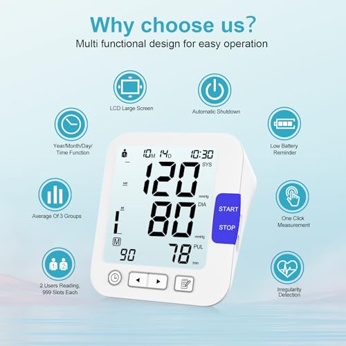 Blood Pressure Machine Automatic Digital Upper Arm Blood Pressure Monitor with Large LCD Display 8.7-17.7 Adjustable Blood Pressure Cuff Irregular Heartbeat & Hypertension Detector